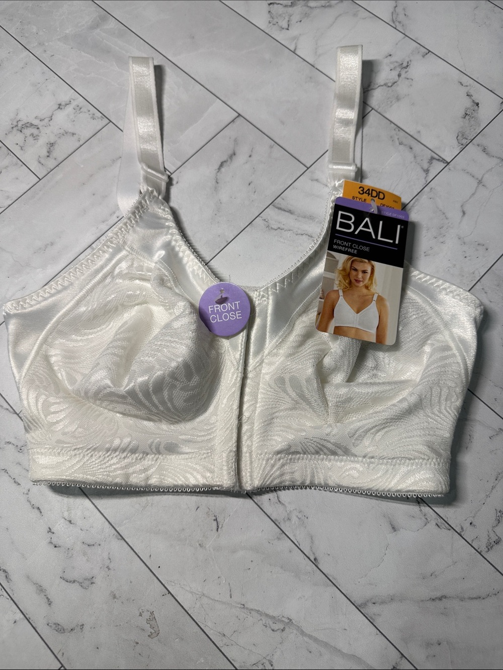 Bali Women's Front-Close Wireless Bra White 34DD
